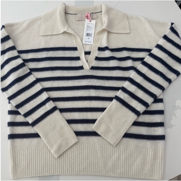 Vineyard Vines Sweaters - Vineyard Vines 100% Cashmere V Neck Polo  Sweater Nautical Blue Cream Stripe M